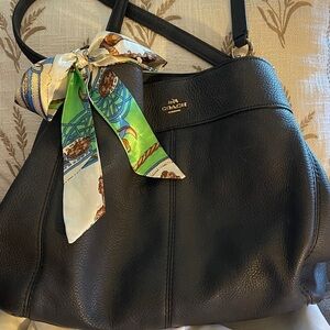 Coach Leather Lexy Black Shoulder Bag with Scarf Accent F27593 Coach Lexy